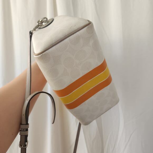 Coach Varsity Stripe City Zip in Signature Silver/Chalk Orange Hand Bag - Picture 4 of 12